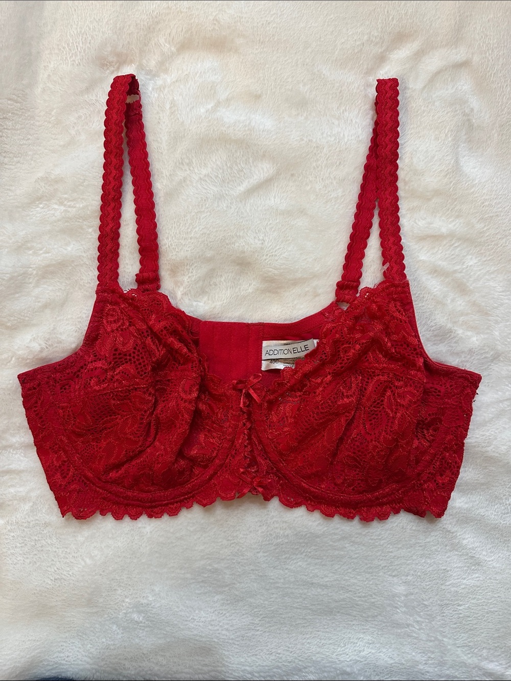 ADDITION ELLE 40C Red Lace Underwire Bra with Scalloped Trim Feminine Flattering